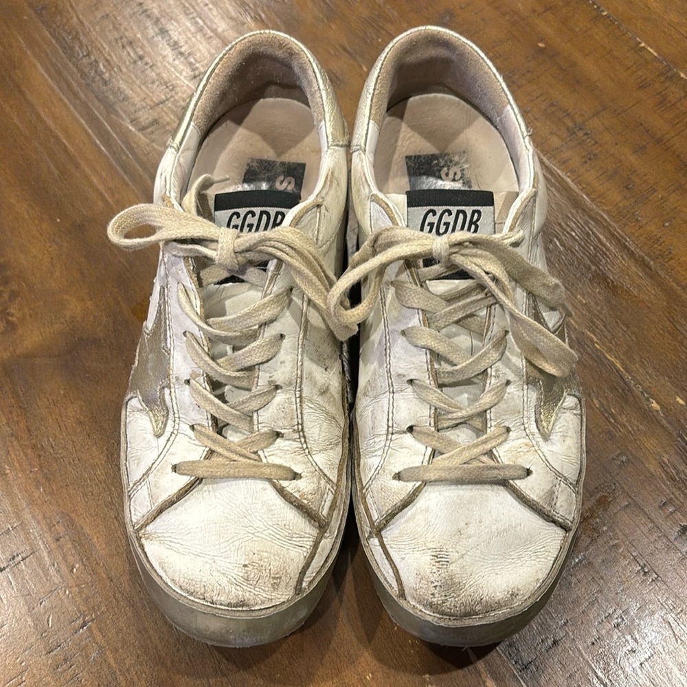 Golden Goose Gold/White Superstar Sneakers